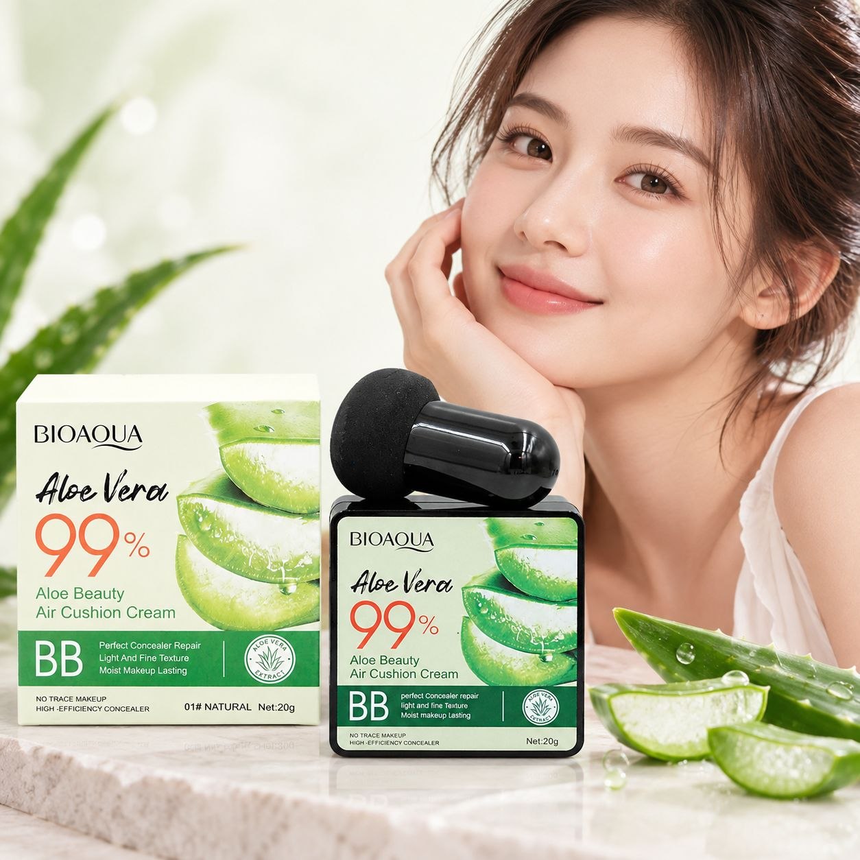 BIOAQUA Aloe Vera BB cushion у використанні